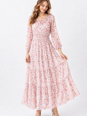 KATE AND LILY Size 6 (S/M) Floral Maxi Dress Long Sleeve Smocked Waist